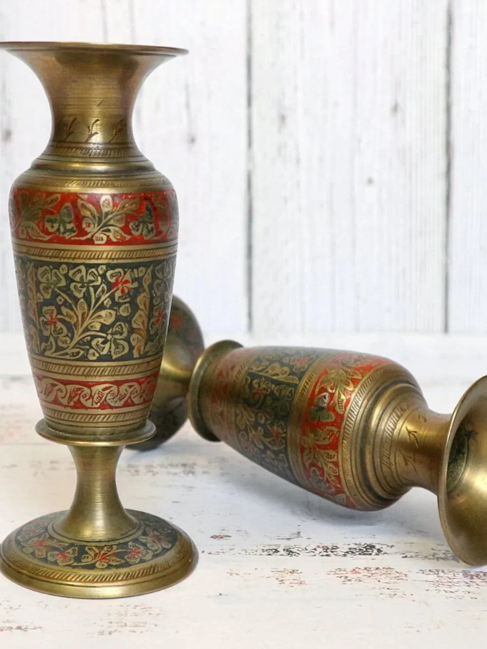 Vintage Brass Vases or Candlestick Set (6